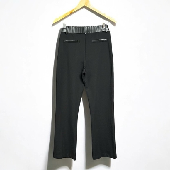🌻Adrienne Landau Onyx Black Vegan Leather Trim Trouser Pants Rhinestone Size M - Picture 5 of 10